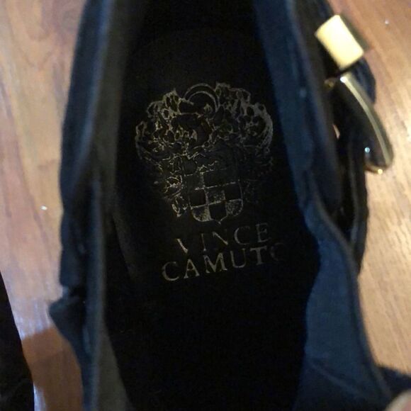 Vince Camuto black and gold heeled booties Suede genuine leather size 7 - Picture 3 of 9